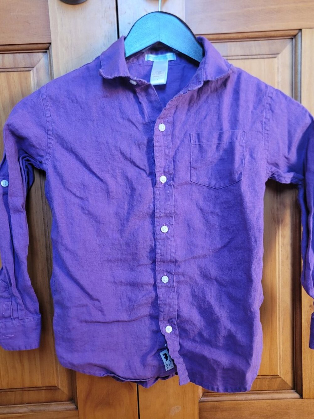 Janie and Jack 100% Linen Purple Roll tab button down shirt Wedding Formal Sz 7